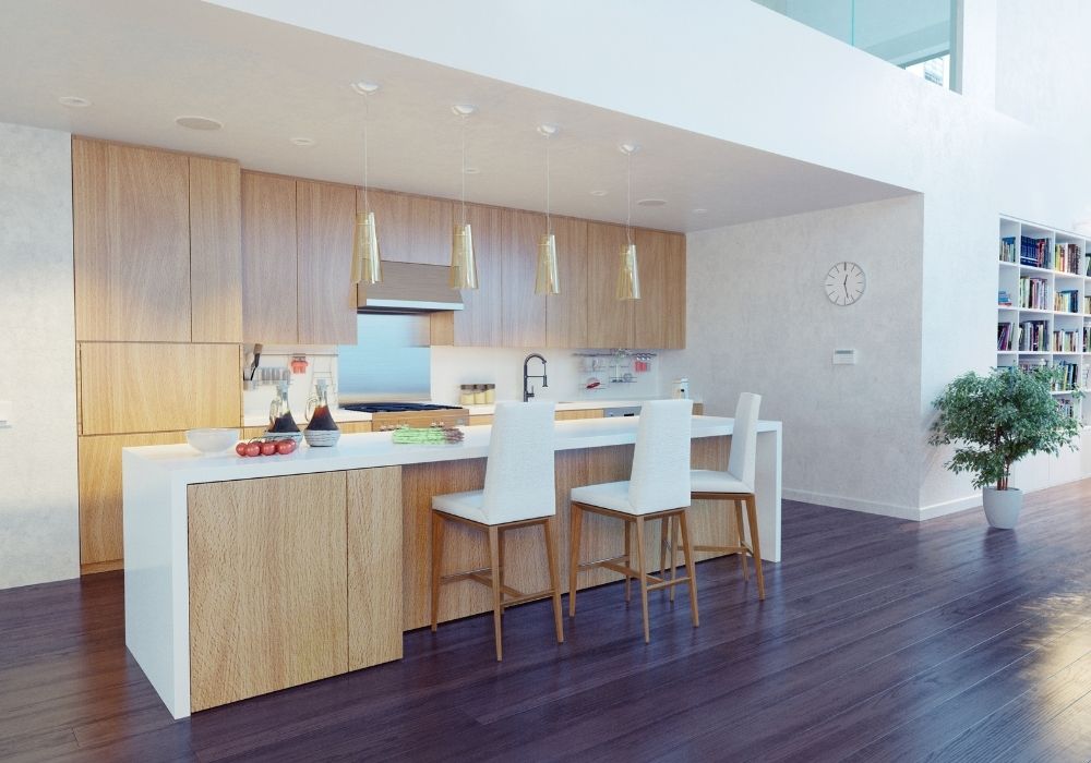 modern kitchen in Hobart with hybrid vinyl floating flooring